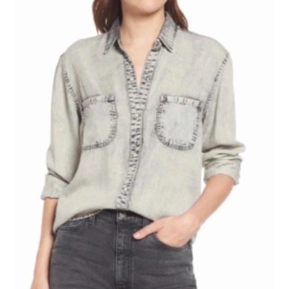 Rails Carter Lyocell Long Sleeve Size XS Button Down Shirt Acid‎ Wash Gray